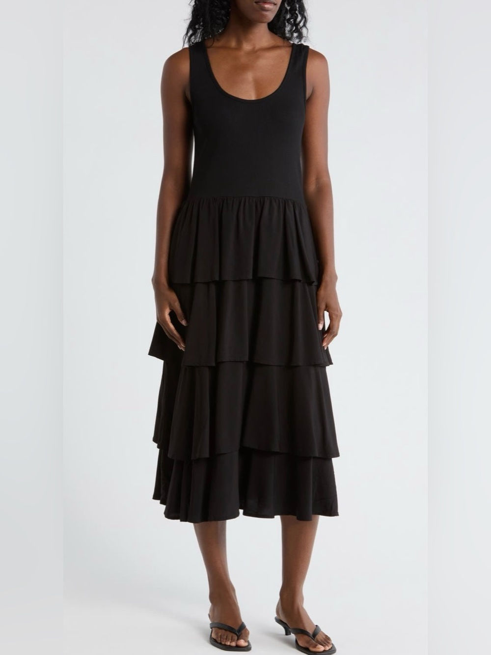 Ellen Tracy Twofer Midi Tank Dress in Black